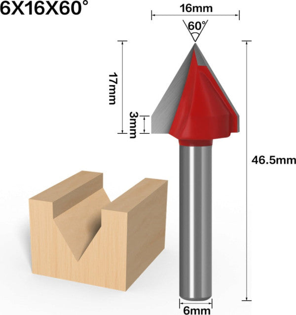 Two Trees V-Groove Cutter 60°, 6 x 16 x 60 mm