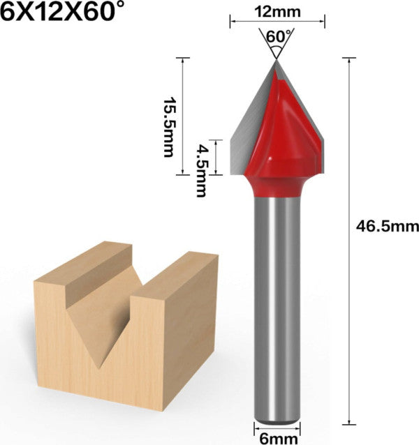 Two Trees V-Groove Cutter 60°, 6 x 12 x 60 mm