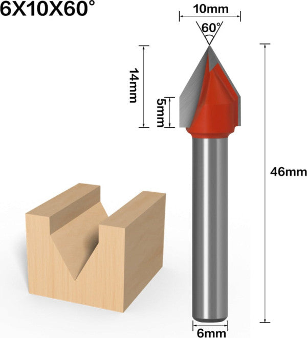 Two Trees V-Groove Cutter 60°, 6 x 10 x 60 mm