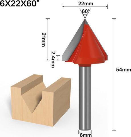 Two Trees V-Groove Cutter 60°, 6 x 22 x 60 mm