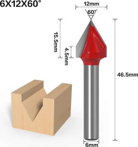 Two Trees V-Groove Cutter 60°, 6 x 12 x 60 mm