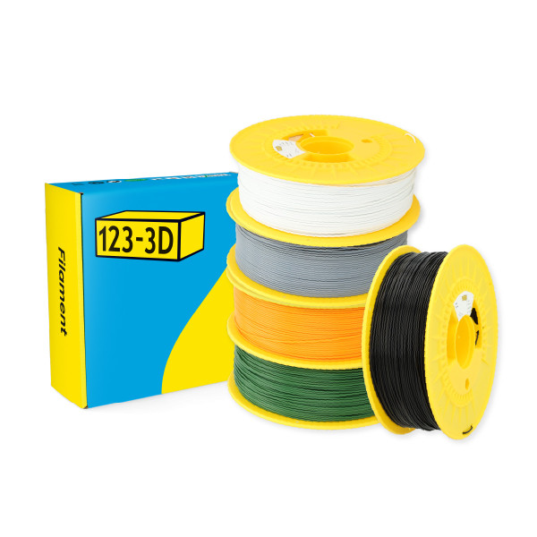 123-3D Filament PLA Starterpack Black, White, Green, Grey and Orange 1.75mm 1kg  DHM10055 - 1