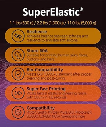 3DMaterials SuperElastic 60A Flexible Silicone Like 3D Printer Resin, 0.5kg DLQ06102 - 3