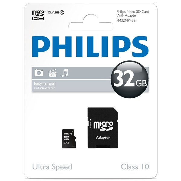Philips MicroSD memory card class 10 including SD adapter, 32GB FM32MP45B/10 098122 - 1