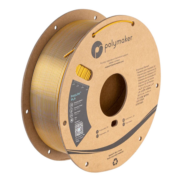 Polymaker PolyLite Dual Silk PLA filament 1.75 mm Crown Gold-Silver 1 kg PA03027 DFP14337 - 1