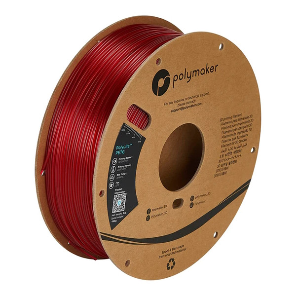 Polymaker PolyLite PETG filament 1.75 mm Translucent Red 1 kg PB01031 DFP14291 - 1