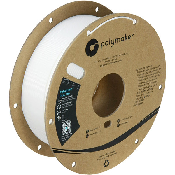 Polymaker PolySonic PLA Pro filament 1.75 mm white 1 kg PA13001 DFP14380 - 1