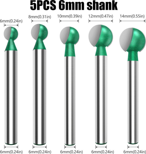 TwoTrees Two Trees Ball Cutter 6mm - Set of 5 110604419 DAR02460 - 4
